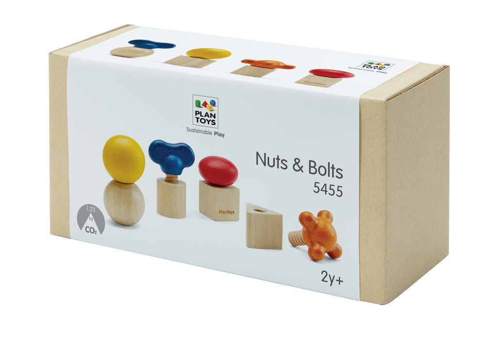 Nuts & Bolts packaged in cardboard box with printed slip cover